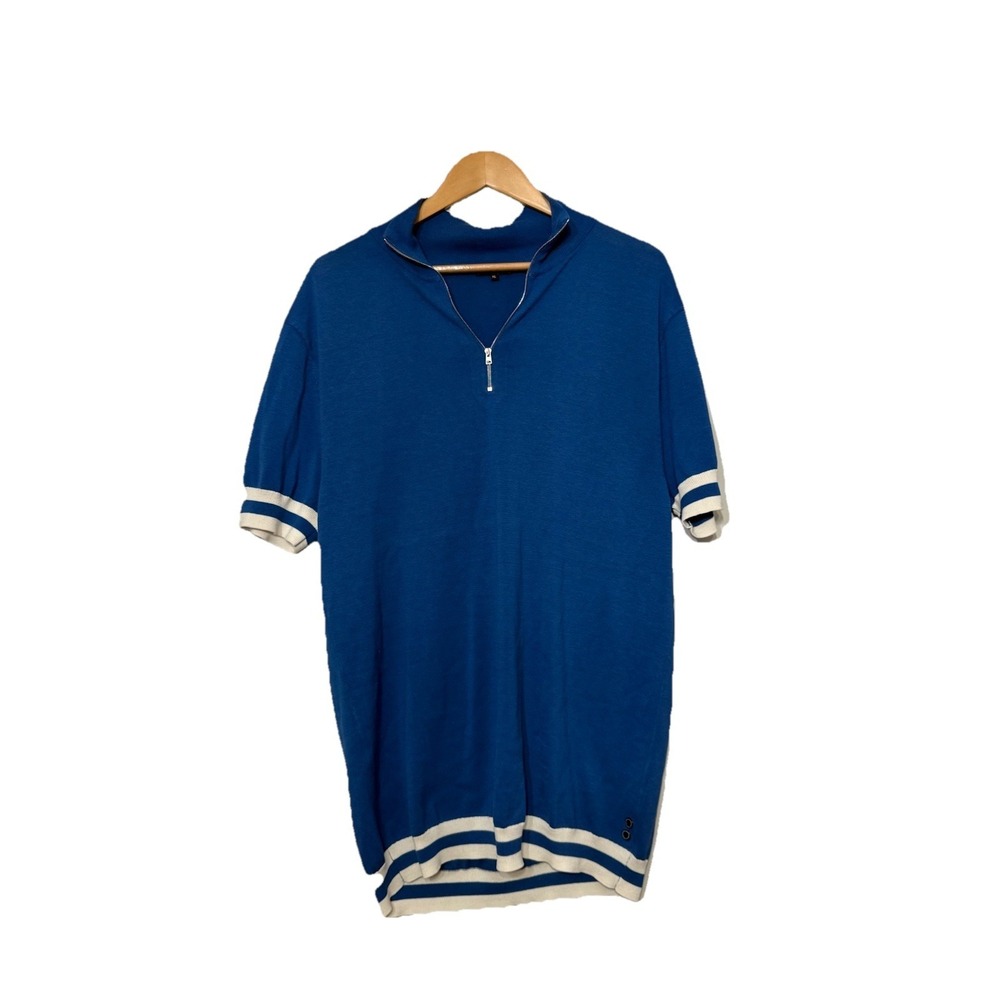 Ron Dorff Men's XL Blue Silk Blend Short Sleeve Quarter Zip Knit Polo Shirt